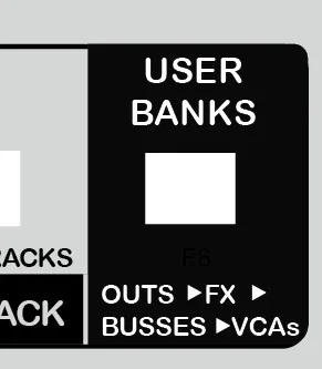 User Banks cycling through Outputs, FX, Busses and VCAs