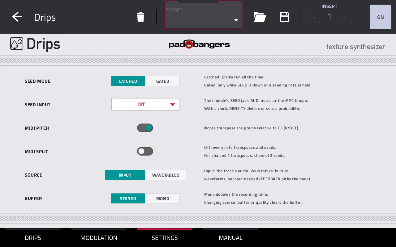 Drips settings page