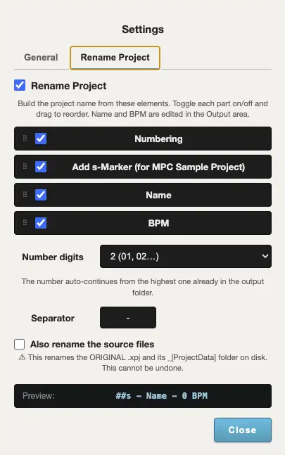 Rename Project pattern builder