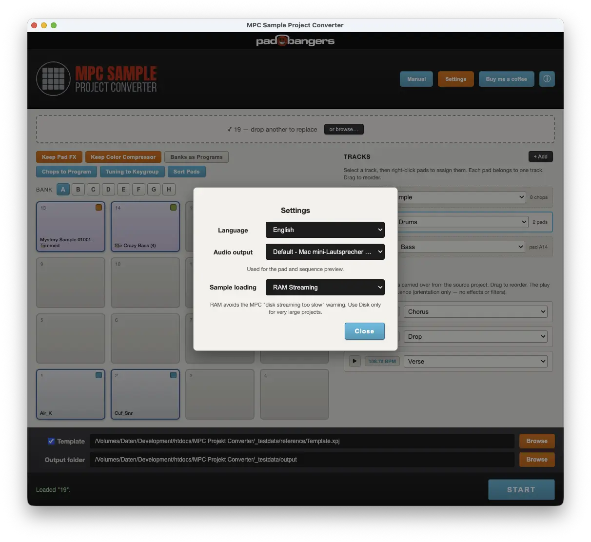 Settings: language and audio output
